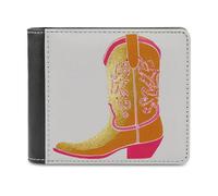 Jubonexis Gold Cowboy Boot Western Art Soft PU Leather Bifold Wallet, Coin Purse Credit Pass Case, Durable Card-Holder Slim Billfold for Men Woman Money Storage