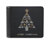 Jubonexis Gold Silver Merry Christmas Tree Soft PU Leather Bifold Wallet, Coin Purse Credit Pass Case, Durable Card-Holder Slim Billfold for Men Woman Money Storage