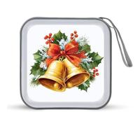 Jubonexis Golden Bells with Greenery Red Ribbon CD Case DVD Storage Case Portable for Car Home Travel