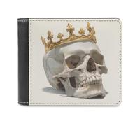 Jubonexis Golden Crown on Skull Soft PU Leather Bifold Wallet, Coin Purse Credit Pass Case, Durable Card-Holder Slim Billfold for Men Woman Money Storage