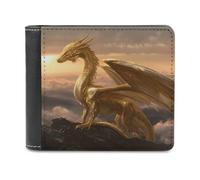Jubonexis Golden Dragon on Mountain Sunset Soft PU Leather Bifold Wallet, Coin Purse Credit Pass Case, Durable Card-Holder Slim Billfold for Men Woman Money Storage
