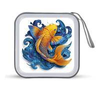 Jubonexis Golden Fish Blue Swirling Waves CD Case DVD Storage Case Portable for Car Home Travel