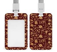 Jubonexis Golden Floral Embroidery on Red Swirling Vine ID Badge Holder Retractable Clip Card Holder Card Protector Name Badge Name Tag for Work Office Doctor Nurse