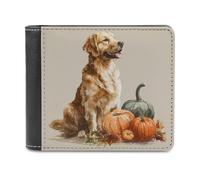 Jubonexis Golden Retriever Dog Pumpkins Soft PU Leather Bifold Wallet, Coin Purse Credit Pass Case, Durable Card-Holder Slim Billfold for Men Woman Money Storage