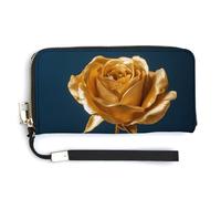 Jubonexis Golden Rose PU Leather Clutch Long Bifold Wallet, Coin Purse Credit Pass Case, Durable Card-Holder Money Storage for Women Men