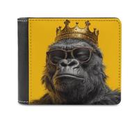 Jubonexis Gorilla Head Wearing A Cartoon Crown Soft PU Leather Bifold Wallet, Coin Purse Credit Pass Case, Durable Card-Holder Slim Billfold for Men Woman Money Storage