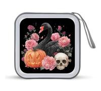 Jubonexis Gothic Aesthetic Black Swan Pink Roses Skull CD Case DVD Storage Case Portable for Car Home Travel