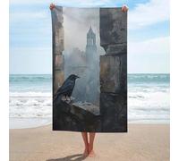 Jubonexis Gothic Black Crow Broken Stone Window Beach Towel Sand Free Microfiber Large Shower Towels Multipurpose Absorbent for Bathroom Pool 130x80 CM