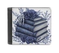 Jubonexis Gothic Books Roses Skeletal Hand Soft PU Leather Bifold Wallet, Coin Purse Credit Pass Case, Durable Card-Holder Slim Billfold for Men Woman Money Storage