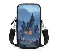 Jubonexis Gothic Castle Tombstones Dark Fantasy Crossbody Mobile Phone Bag Smartphone Bag With Adjustable Strap