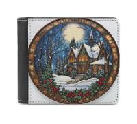 Jubonexis Gothic Cottage Snow Trees and Holly Berries Soft PU Leather Bifold Wallet, Coin Purse Credit Pass Case, Durable Card-Holder Slim Billfold for Men Woman Money Storage