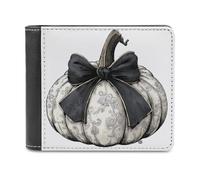 Jubonexis Gothic Pumpkin with White Porcelain Texture Soft PU Leather Bifold Wallet, Coin Purse Credit Pass Case, Durable Card-Holder Slim Billfold for Men Woman Money Storage