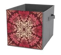 Jubonexis Gradient Floral Pattern Dark Red to Beige Cube Storage Bins Storage Cubes Foldable Decorative Fabric Storage Baskets Home Organizers with Handles for Shelves,Closet, 27x27 CM