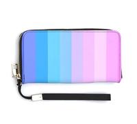 Jubonexis Gradient Light Blue Purple Pink Strips PU Leather Clutch Long Bifold Wallet, Coin Purse Credit Pass Case, Durable Card-Holder Money Storage for Women Men