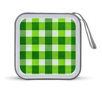 Jubonexis Grass Green White Checkered Pattern CD Case DVD Storage Case Portable for Car Home Travel