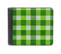 Jubonexis Grass Green White Checkered Pattern Soft PU Leather Bifold Wallet, Coin Purse Credit Pass Case, Durable Card-Holder Slim Billfold for Men Woman Money Storage