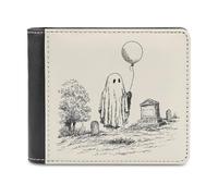 Jubonexis Graveyard Ghost Carrying One Balloon Soft PU Leather Bifold Wallet, Coin Purse Credit Pass Case, Durable Card-Holder Slim Billfold for Men Woman Money Storage