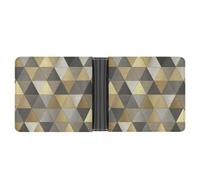 Jubonexis Gray Gold Triangular Geometric Textile Soft PU Leather Bifold Wallet, Coin Purse Credit Pass Case, Durable Card-Holder Slim Billfold for Men Woman Money Storage