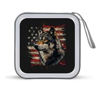 Jubonexis Gray Wolf Head American Flag CD Case DVD Storage Case Portable for Car Home Travel