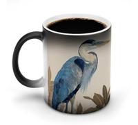 Jubonexis Great Blue Heron Color Changing Mugs Heat Changing Ceramic Coffee Mug Novelty Funny Tea Water Cup 11OZ