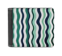 Jubonexis Green and Navy Blue Stripes Soft PU Leather Bifold Wallet, Coin Purse Credit Pass Case, Durable Card-Holder Slim Billfold for Men Woman Money Storage