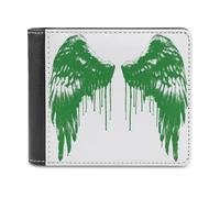 Jubonexis Green Angel Wings with Paint Drips Soft PU Leather Bifold Wallet, Coin Purse Credit Pass Case, Durable Card-Holder Slim Billfold for Men Woman Money Storage
