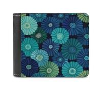 Jubonexis Green Blue Circular Shapes Soft PU Leather Bifold Wallet, Coin Purse Credit Pass Case, Durable Card-Holder Slim Billfold for Men Woman Money Storage