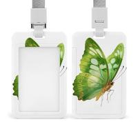 Jubonexis Green Butterfly Watercolor ID Badge Holder Retractable Clip Card Holder Card Protector Name Badge Name Tag for Work Office Doctor Nurse