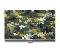 Jubonexis Green Camouflage Black White Business Card Holder, Pocket Slim Metal Business Card Case for Women Men
