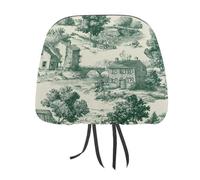 Jubonexis Green Cottagecore Toile Pattern Printed Car Headrest Cover,2 Pieces, Elastic Comfort Head Rest Cover for Women Men, Universal Fits Most Cars Van SUV Truck, Car Interior Decor Accessories