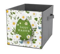 Jubonexis Green Easter Egg White Daisies Butterflies Cube Storage Bins Storage Cubes Foldable Decorative Fabric Storage Baskets Home Organizers with Handles for Shelves,Closet, 27x27 CM