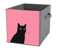 Jubonexis Green Eyes Black Cat Silhouette on Pink Cube Storage Bins Storage Cubes Foldable Decorative Fabric Storage Baskets Home Organizers with Handles for Shelves,Closet, 27x27 CM