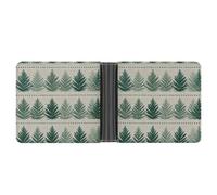 Jubonexis Green Fern Motifs in Rows Textile Pattern Soft PU Leather Bifold Wallet, Coin Purse Credit Pass Case, Durable Card-Holder Slim Billfold for Men Woman Money Storage