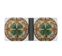Jubonexis Green Four Leaf Clover Stained Glass Soft PU Leather Bifold Wallet, Coin Purse Credit Pass Case, Durable Card-Holder Slim Billfold for Men Woman Money Storage