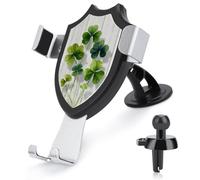 Jubonexis Green Four-leaf Clovers Light Wooden Plank Car Phone Holder Mount Triangle Clip Base Air Vent Cell Phone Car Mount Automotive Accessories for 4-6 Inches Cell Smartphones