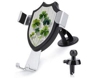 Jubonexis Green Four-leaf Clovers on Wooden Plank Car Phone Holder Mount Triangle Clip Base Air Vent Cell Phone Car Mount Automotive Accessories for 4-6 Inches Cell Smartphones