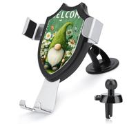 Jubonexis Green Gnome Flower Daisies Butterflies Car Phone Holder Mount Triangle Clip Base Air Vent Cell Phone Car Mount Automotive Accessories for 4-6 Inches Cell Smartphones