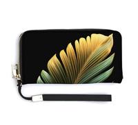 Jubonexis Green Gold Tropical Leaf PU Leather Clutch Long Bifold Wallet, Coin Purse Credit Pass Case, Durable Card-Holder Money Storage for Women Men
