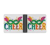Jubonexis Green Leopard-Print Masquerade Mask Cheer Soft PU Leather Bifold Wallet, Coin Purse Credit Pass Case, Durable Card-Holder Slim Billfold for Men Woman Money Storage