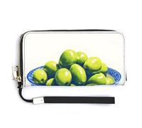 Jubonexis Green Olives in A Blue Bowl PU Leather Clutch Long Bifold Wallet, Coin Purse Credit Pass Case, Durable Card-Holder Money Storage for Women Men