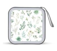 Jubonexis Green Sage Eucalyptus Leaves CD Case DVD Storage Case Portable for Car Home Travel