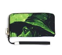 Jubonexis Green Scary Witch PU Leather Clutch Long Bifold Wallet, Coin Purse Credit Pass Case, Durable Card-Holder Money Storage for Women Men