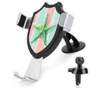 Jubonexis Green Starfish on Soft Mint White Vertical Stripes Car Phone Holder Mount Triangle Clip Base Air Vent Cell Phone Car Mount Automotive Accessories for 4-6 Inches Cell Smartphones