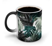 Jubonexis Green Tropical Leaves Color Changing Mugs Heat Changing Ceramic Coffee Mug Novelty Funny Tea Water Cup 11OZ