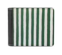 Jubonexis Green White Stripes Vertically Striped Soft PU Leather Bifold Wallet, Coin Purse Credit Pass Case, Durable Card-Holder Slim Billfold for Men Woman Money Storage