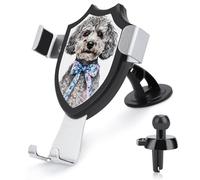 Jubonexis Grey Dog Chimoserie Blue White Bow Car Phone Holder Mount Triangle Clip Base Air Vent Cell Phone Car Mount Automotive Accessories for 4-6 Inches Cell Smartphones
