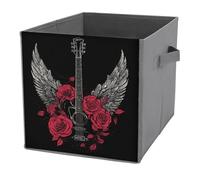 Jubonexis Guitar with Wings And Roses Cube Storage Bins Storage Cubes Foldable Decorative Fabric Storage Baskets Home Organizers with Handles for Shelves,Closet, 27x27 CM