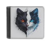 Jubonexis Half Cat Red Blue Eye Soft PU Leather Bifold Wallet, Coin Purse Credit Pass Case, Durable Card-Holder Slim Billfold for Men Woman Money Storage