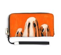 Jubonexis Halloween 3 Ghosts on Orange PU Leather Clutch Long Bifold Wallet, Coin Purse Credit Pass Case, Durable Card-Holder Money Storage for Women Men