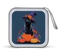 Jubonexis Halloween Black Cat Witch Hat Pumpkin CD Case DVD Storage Case Portable for Car Home Travel